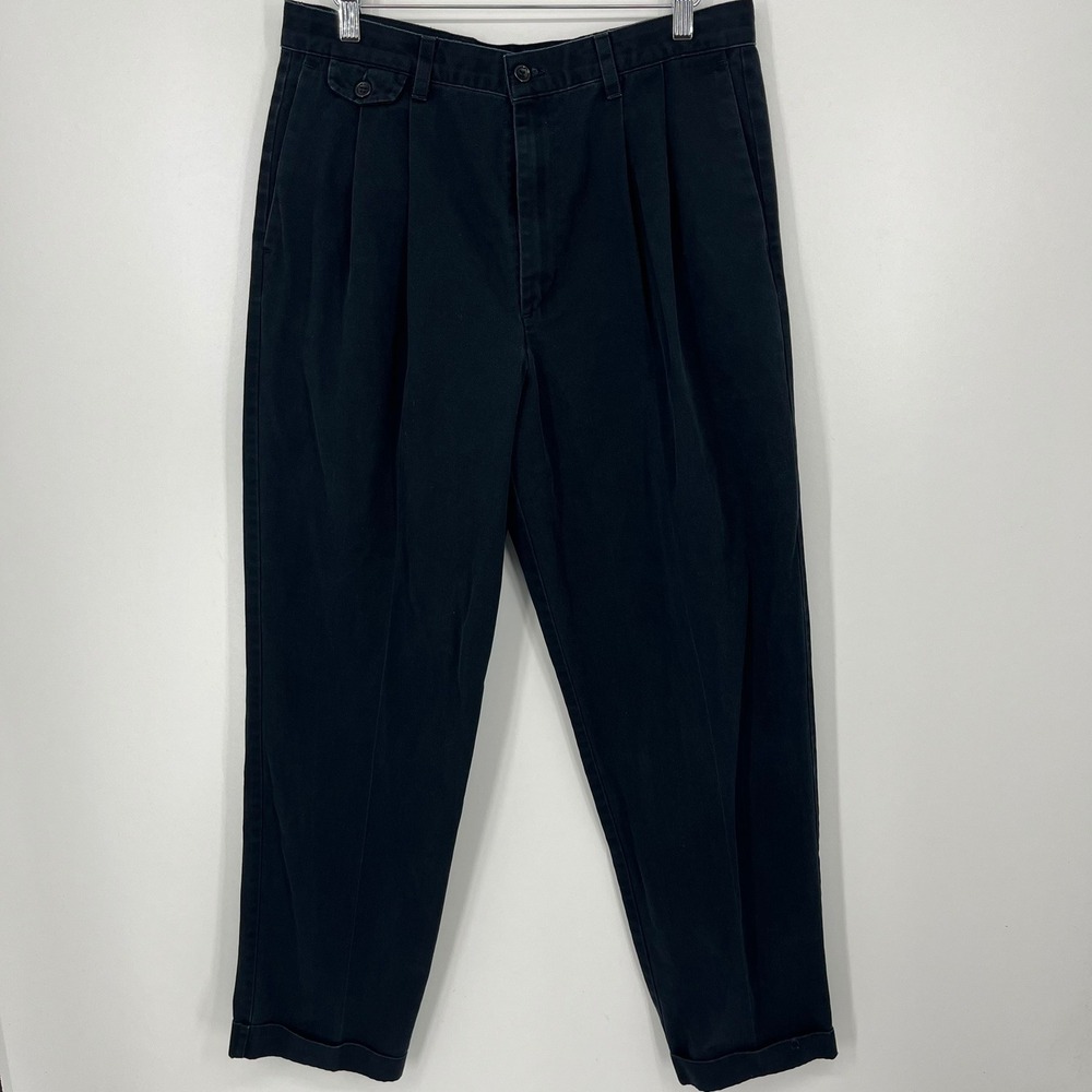 Vintage Dockers Pleated Chinos Navy Blue Made in USA Cotton Pants 34x32